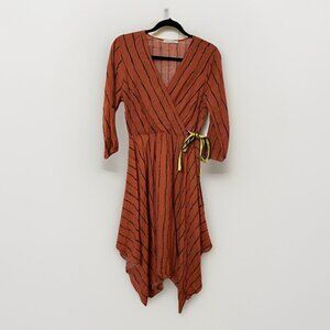Ces Femme Dress Womens Cotton Gauze Stripe Handkerchief Hem Boho Hippie Rolltab
